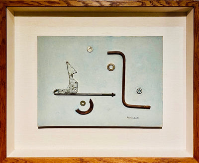 難波田龍起 「鉄片のコラージュ 1992」1994年世田谷美術館展示 | 難波田龍起《鐵片拼貼 1992》1994年於世田谷美術館展出 |  Tatsuoki Nambata “Collage of Iron Pieces” 1992