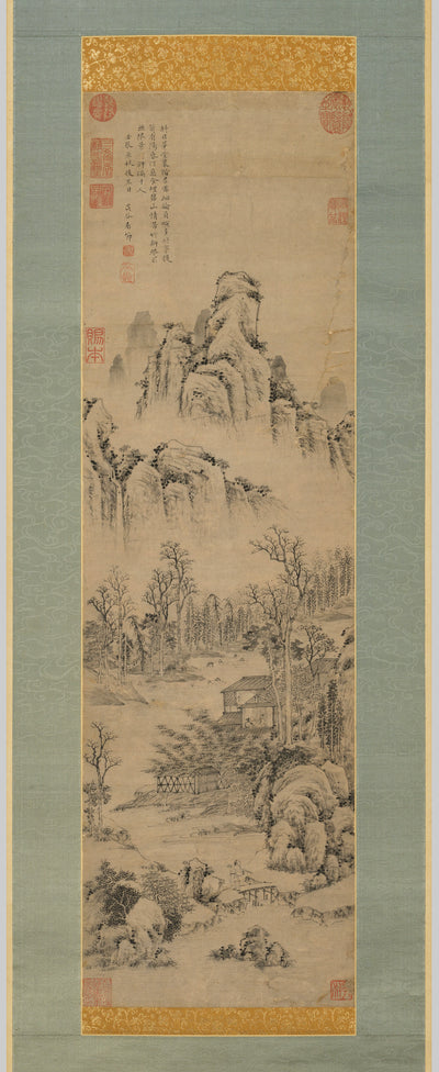 明人居節水墨山水之図 一幅 Ju Jie Mountain a drawing scroll with Qianlong mark